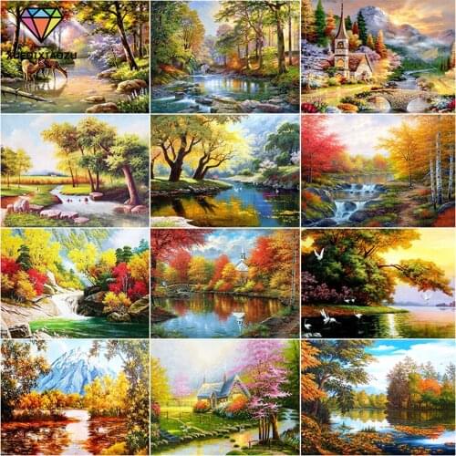 XUEQIXIAOZU Full Round Forest Landscape Embroidery Diamond Drawing 5D DIY Diamond Setting Mosaic Painting Decorate Gifts