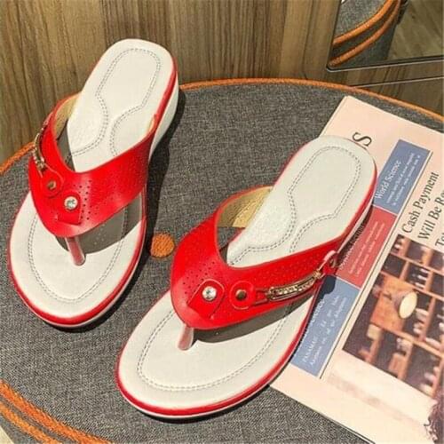 Flip-toe plus size womens slippers 2021 summer new fashion casual womens sandals platform breathable slope heel women shoes