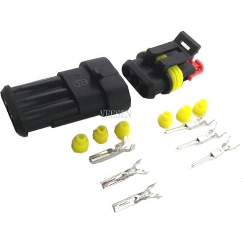 10set 3Pin AMP Waterproof Electrical Automotive Connector Plug SuperSeal PA66 Black For Auto Car Light DJ7031-1.5-21/11
