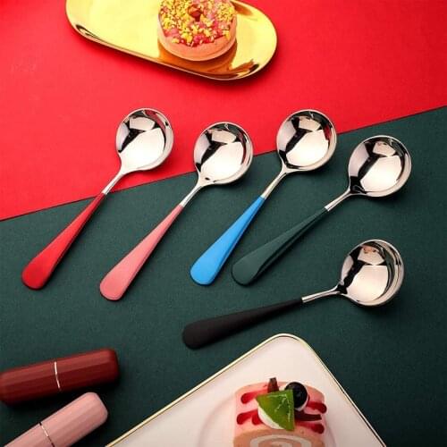 10 Pieces Soup Spoons Stainless Steel Colorful Dinner Spoons Round Head Bouillon Spoons Quality Coffee Spoons for Home