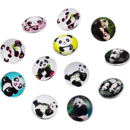 10Pcs Mixed Lovely Panda Patterns Round Glass Click Snap Press Buttons DIY Crafts Charm Making 18mm