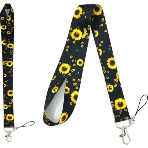 100Pcs Sunflowers Neck Strap Lanyard for Keys ID Card Badge Holder Mobile Straps Phone Rope Keychain Necklaces Keycord Webbing