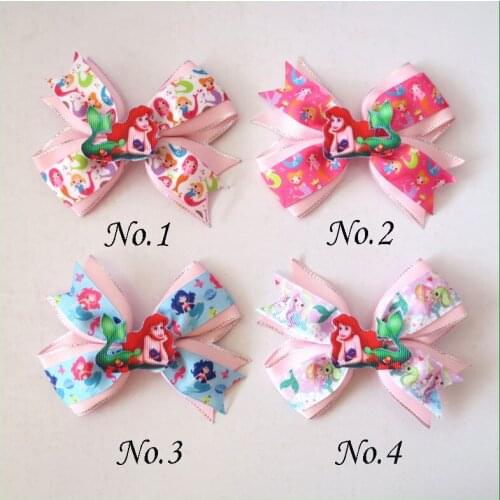12 BLESSING Girl 4.5" Two Tone Wing Hair Bow Clip Mermaid Princess Baby Rainbow
