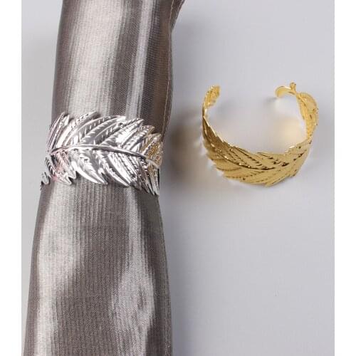 12pcs Hotel banquet western feather napkin ring Creative fashion diamond leaf napkin buckle Simple model paper towel ring