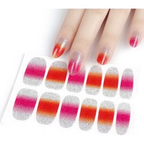 14 Tips/Sheet Nail Art DIY Full Cover Self Adhesive Stickers Polish Foils Tips Wraps Glitter Gradient Shiny Nail Decals Manicure