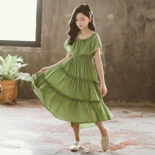 2020 Summer Girls Chiffon Dress Kids Cotton Dresses Ruffles Beautiful Toddler Baby Princess Dress For Girl Age 4 6 8 10 12 14Y