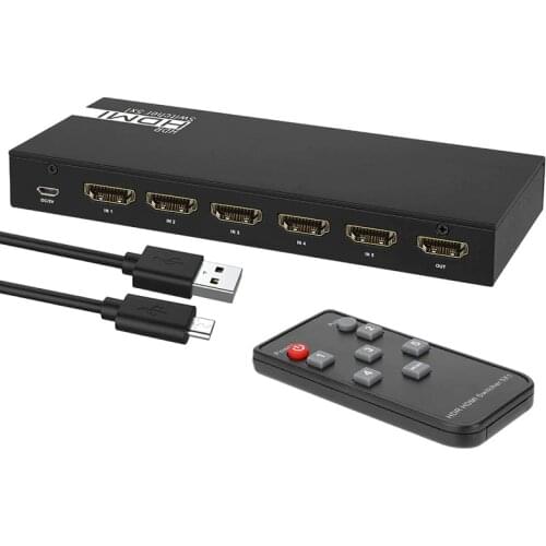 4K HDMI Switch 5-Port 60Hz Switcher 5-In-1 Output Switch Box Selector with Remote Control Compatible for PS3/PS4