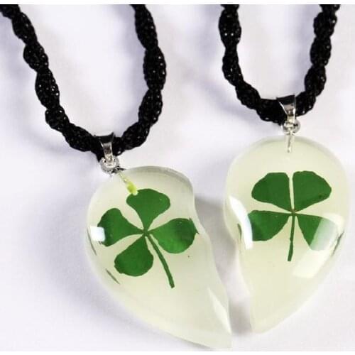 5 pair pendant real four leaf clover glow in the dark heart style magic jewelry
