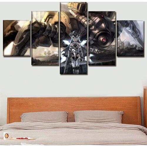 5 Piece Wall Art Canvas Anime Manga Mecha Girl Figure Posters And Prints Modern Home Decor Living Room Decoration Paintings