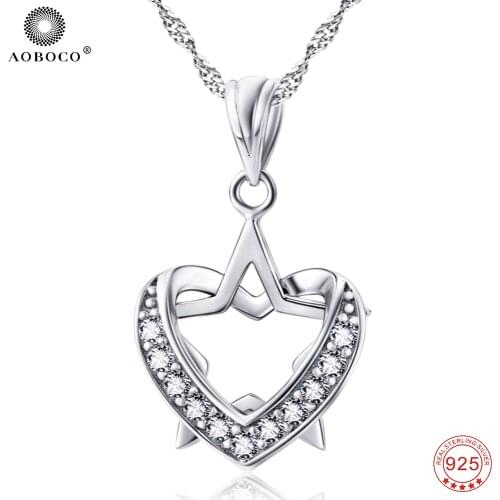 AOBOCO 925 Sterling Silver Necklace Classic Cute Heart Star Crystal Pendants For Women Necklaces Fashion Jewelry Gift GNX8729