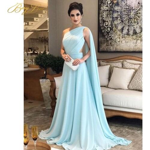 Berylove A Line One-Shoulder Prom Dresses Soft Chiffon Evening dress Long Elegant Party Dresses vestido robe de soiree