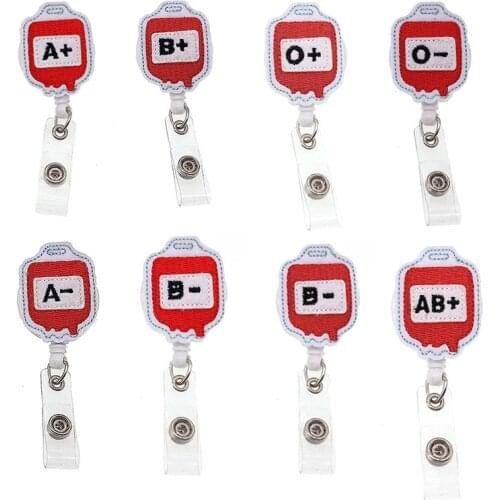Free shipping 10pcs AB B O A blood type Retractable Badge Holder Felty For Medical Badge Reel With