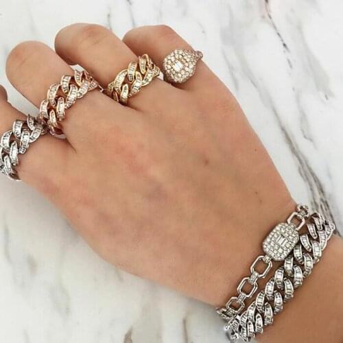 2021 Hip Hop Bling Bling Iced Out Miami Cuban Chain Luxury Brand Two Colors Bracelets For Mens Women Fashion Charm Jewelry