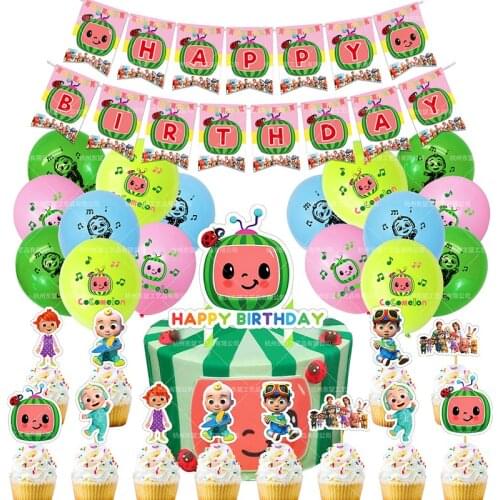 Cocomelon Party decoration supplies Cartoon animation Birthday flag cake Flag Balloon set Childrens birthday party supplies set