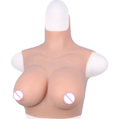 D CUP Short High Collar Neck Fake Artificial Boob Realistic Silicone Breast Forms Crossdresser Shemale Transgender Drag Queen 4G