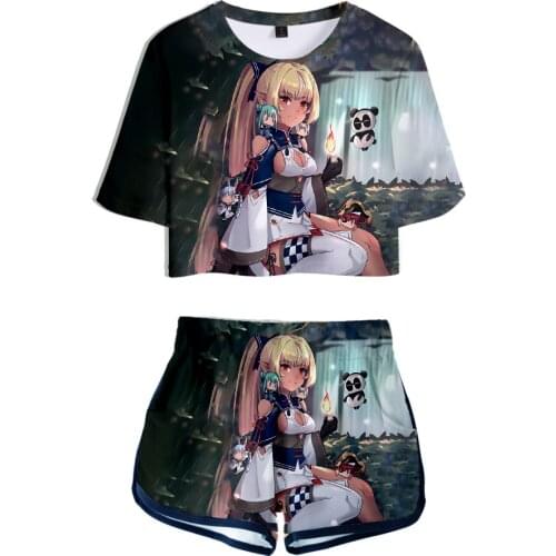 HOLOLIVE VTuber Shiranui Flare 3D Summer unisex Sets Sexy Short Tops+shorts Elastic Waist Suit Vitality Kawaii Two Piece Sets