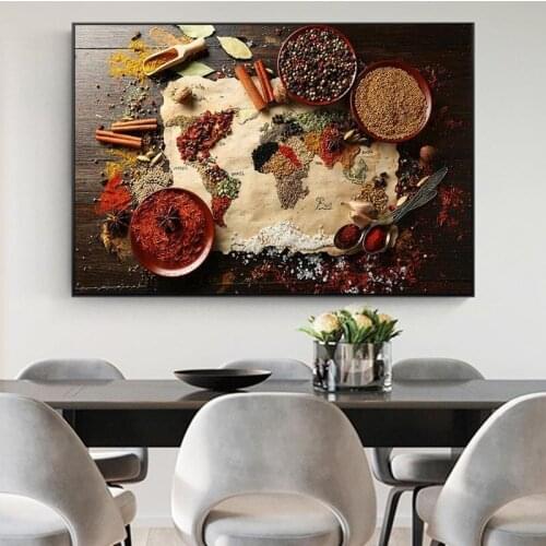 World Map of Herb and Spice Canvas Art Posters And Prints Kitchen Theme Canvas Painting On the Wall Art Picture For Kitchen Room