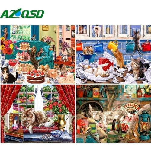 AZQSD Painting By Numbers Drawing On Canvas Animal DIY Unframe Home Decoration Pictures By Numbers Cat Handmade Gift