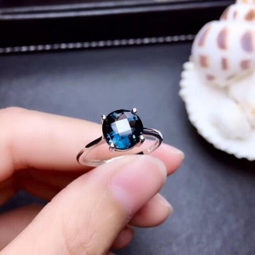 Fashion simple Elegant round Natural London blue topaz ring S925 silver natural olivine ring girl women party gift fine jewelry