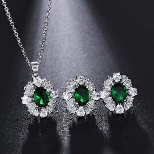 MIQIAO Silver Plated Color Luxury Big Crystal Zircon Collar Chain Necklace Piercing Stud Earring Jewelry Sets for Women Wedding