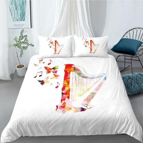 Harp Bedding Set Musical Notes Artistic High End Duvet Cover King Queen Twin Full Single Double Unique Design Bed Set