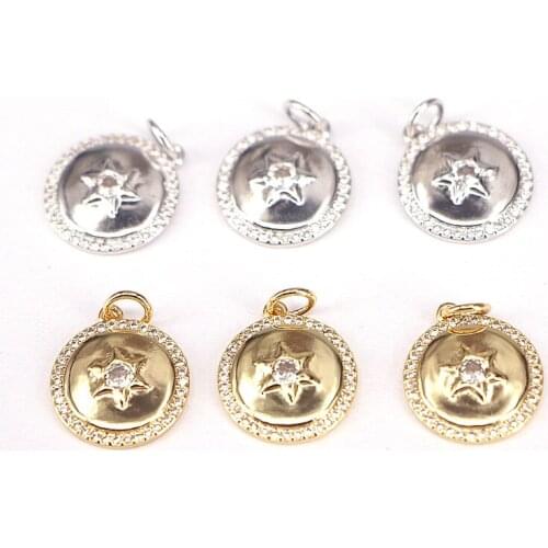 10Pcs, 14mm Round Bead Pendant for Necklace Micro Pave Zircon Charm CZ Pendants for Jewelry Making Gift