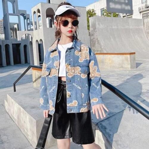 Girls' jackets printed oversized denim jackets 1-12 years old Girls' jackets in spring and autumn