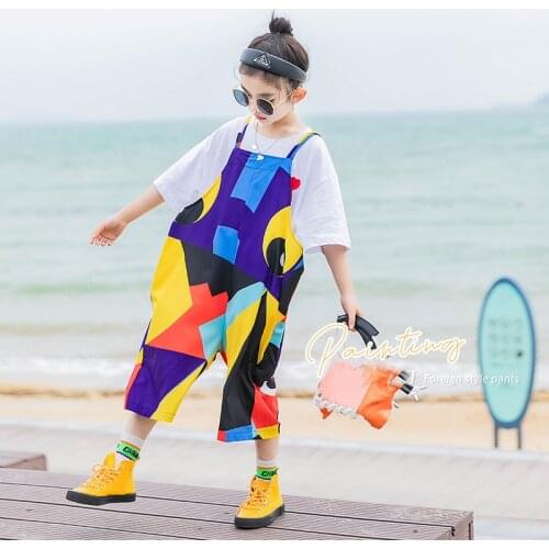 Kids Girls Summer Cartoon Print Oversize Jumpsuits 8 10 years 2021 New Teenage Girls Fashion Outfit