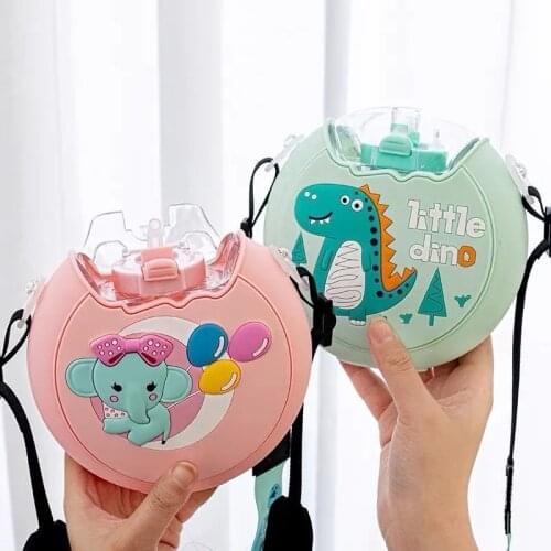 Cute Cartoon Dinosaur Elephant Donuts Water Bottle for Kids Creative Silicone Portable Children Cup with Straw Gift