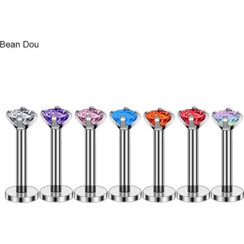 1PC Fashion Lip Ring Labret Piercing Jewelry Titanium Steel 3mm Round Cubic Zirconia Cartilage Earrings Body Pircing Jewelry New