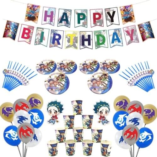 Cartoon Disposable Party Tableware Beyblade Theme Birthday Decoration Paper Cups And Plates Kids Shower Birthday Party Supplies