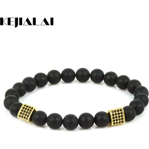 Hot Sale Triangular Prism Charm Men Bracelet Pave Cubic Zirconia 8mm Matte Beads Energy Bracelet for Men Birthday Gift