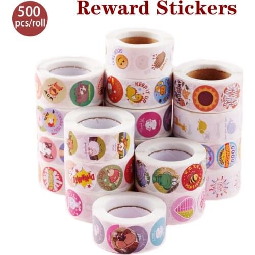500pcs/roll cute cartoon reward sticker for teacher encouragement student Round labels animals stationery sticker