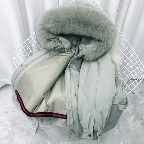 2020 New Style Womens Winter Jacket Female Rex Rabbit Liner Coat Women Detachable Fox Fur Collar Real Fur Hooded Loose Parka