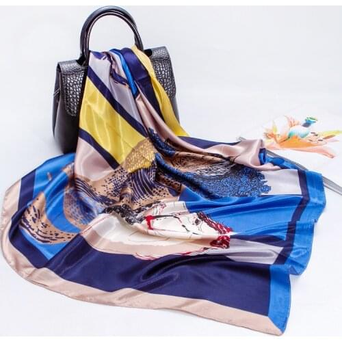 2021 New Fashion Silk Square Scarf For Women 90*90cm Neck Hair Tie Band Bag Warp Soft Neckerchief Hijab Headscarf Female Foulard