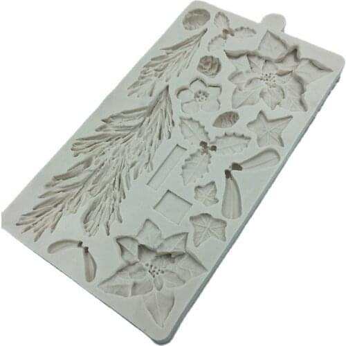 New Cake Decorating Tools Fondant Mold Silicone Mold Christmas Flower Pine Branch Silicone Mold Kitchen Baking Tool K062