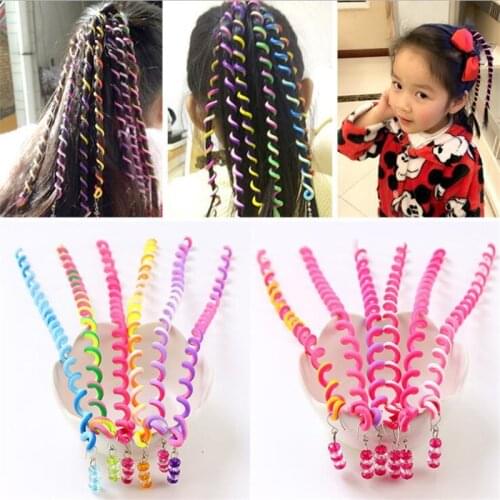 6Pcs Rainbow Color Headband Cute Girls Hair Band Crystal Long Elastic Hair Bands Headwear Hair Accessories Random Color
