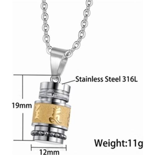 N58F White Stainless Steel Openable Buddhist Mantra Prayer Wheel Pendant Necklace New 12x19mm/0.47x0.74in