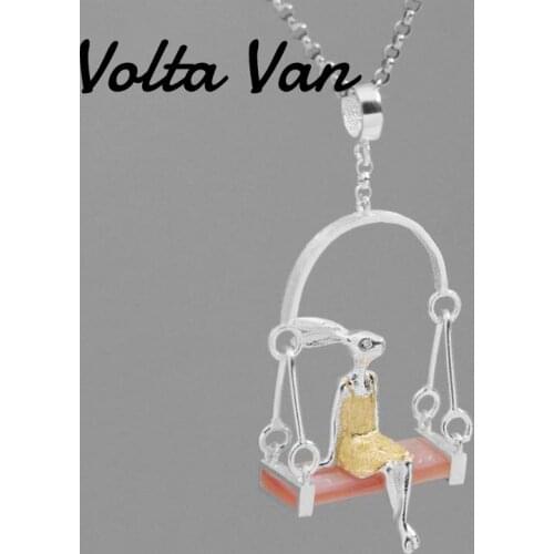 Volta Van Elegant Women Pendant Necklaces 925 Sterling Silver Trendy Pink Shell 2021 New Rabbit Swing Party Jewelry Necklace