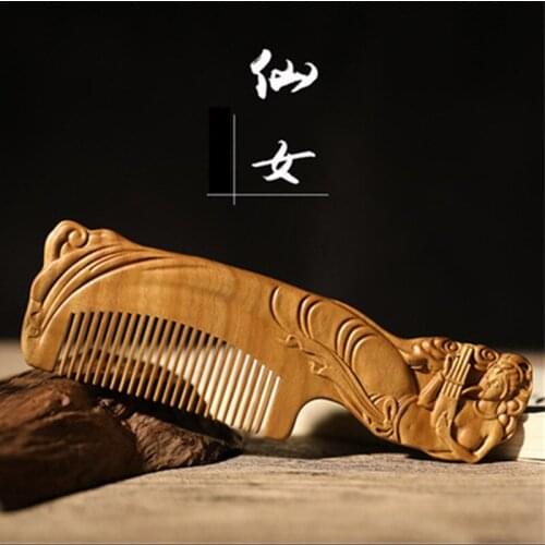 Professional Hair Comb Anti-static Massage Natural Green Sandalwood Healthy Wood Comb Handmade Chinese Beauty Hair Brush