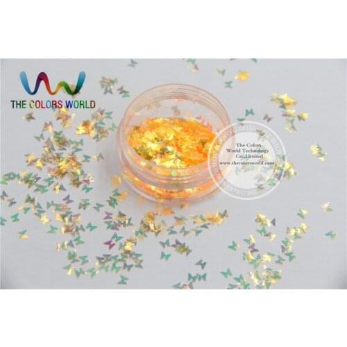 3MM size American Fantasy Iridescent Orange Yellow color glitter Butterfly shapes sparkles for Nail Art DIY supplies1pack=50g