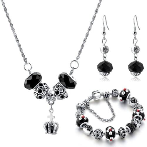 Szelam New Design DIY Bracelet Crystal Necklace + Earrings + Bracelets Jewelry Set Charm Bracelets For Women SET190019