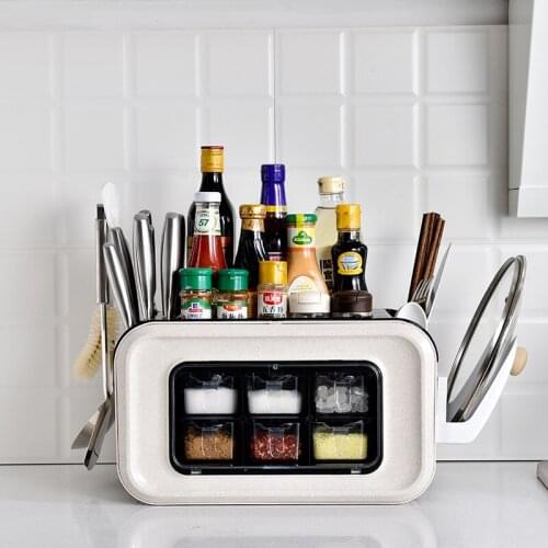 Japanese kitchen seasoning box storage rack home desktop knife holder chopsticks cage dust and pest control rack WF8191055
