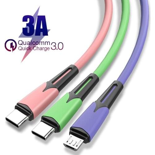 3A Liquid Silicone Micro USB Type C Charger Cable 3 in 1 Fast Charging Data Cord For iPhone 12 Por Max Xiaomi 11 Huawei Samsung