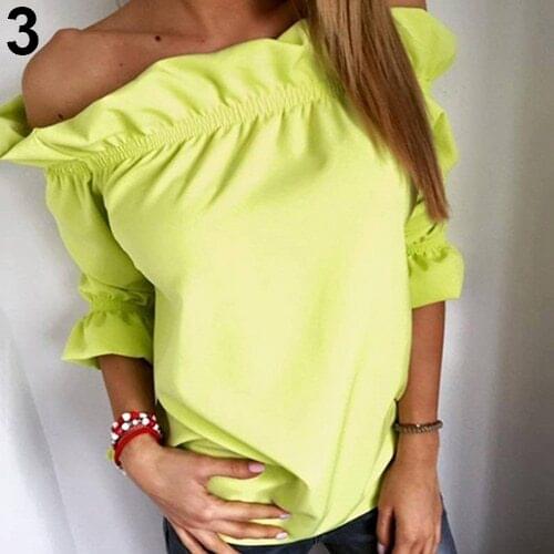 2017 New Womens Fashion Sexy Off Shoulder Ruffled Strapless Loose Shirts Blouse Top