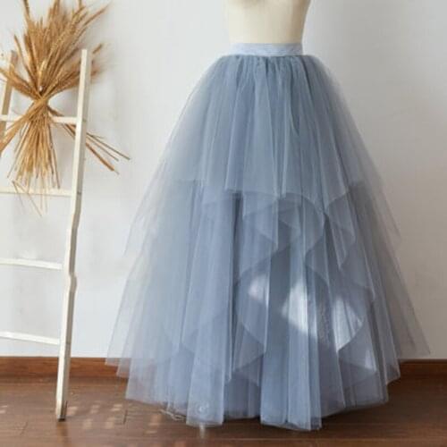 Dusty Blue Maxi Long Tulle Skirts Womens High End Floor Length TUTU Wedding Bridal Bridesmaid Skirt Zipper Waist Custom Made
