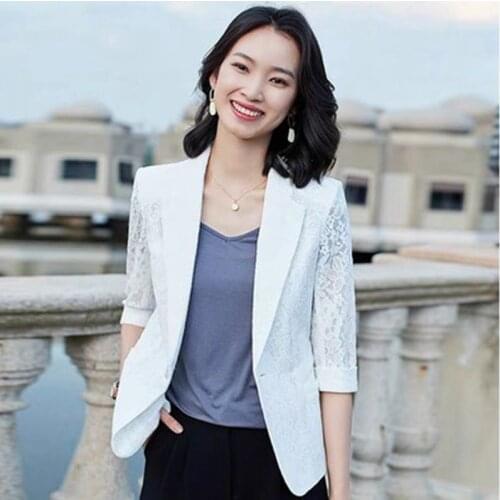 2021 spring summer new lace Blazer womens short fashion thin suit womens coat girl jacket 3 quater sleeve