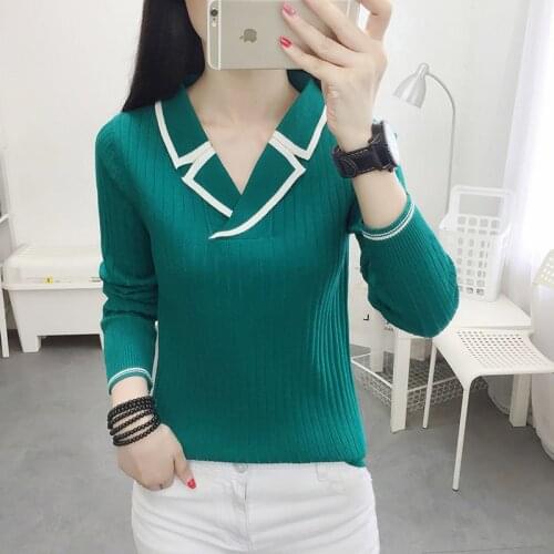 Autumn Spring Style Women Knitted Pullover Tops Lady Casual Long Sleeve V-Neck Sweater Pullover ZZ1120