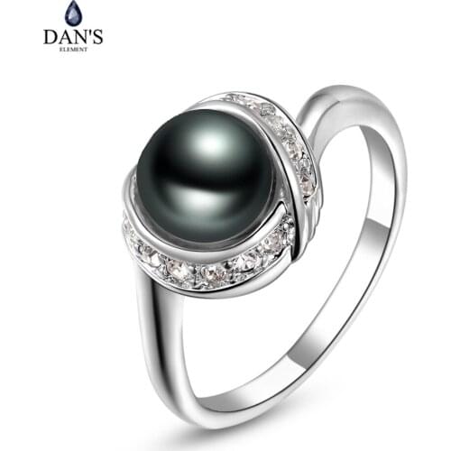 Dans Element Austrian Crystals Pearl Rings for Women healthful New Sale #RG93137WhiteBlack