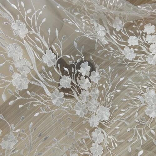 Cindylaceshow 1 YARD 3D Embroidered Daisy Flowers bridal fabric 47" width white wedding dress lace fabric womens dress lace trim